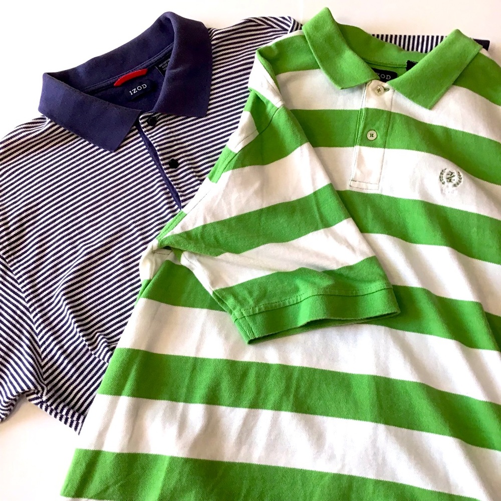 Izod Shirts Mens Sz XL Polo Green White Blue Short Sleeve Bundle of 2